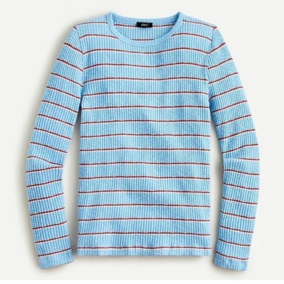 J. Crew Multi Striped Slim Perfect Ribbed Sweater Top Womens Large - Picture 1 of 9